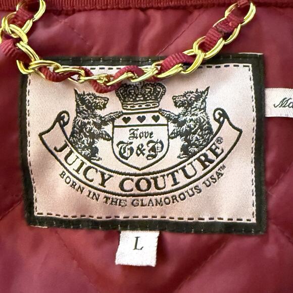Juicy Couture Vintage Y2K Red Down Puffer Jacket Parka Coat Sz L Puffed Sleeve - Picture 10 of 11